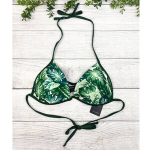NEW RELLECIGA designed in Paris Gold Shimmer Green Leaf Tropical Bikini Top L